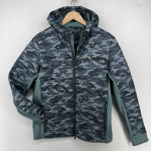 GREYSON Jacket Men M Insulated Camo Wolf Hooded WHIPPOORWILL CC Golf NY Blue